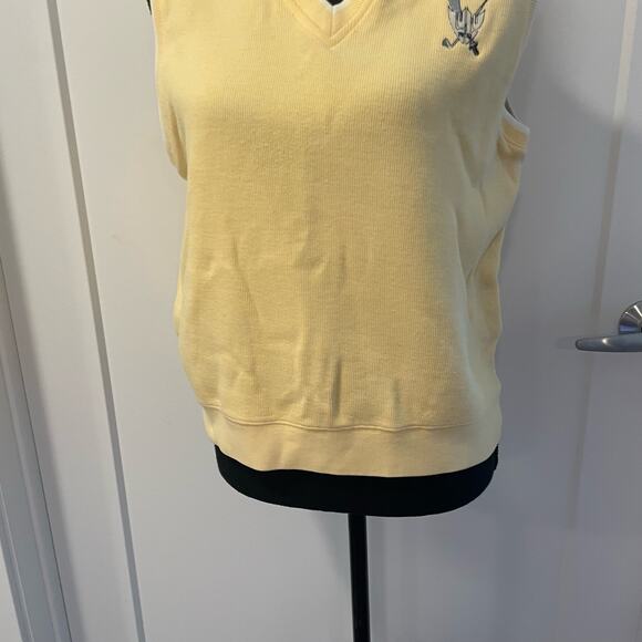 women's Cutter & Buck Vest MEDIUM yellow knit white stripe embroider logo cotton - Picture 4 of 16